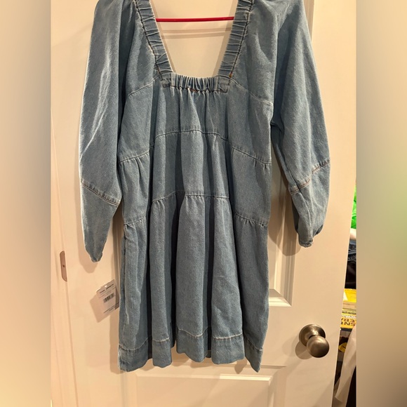 Free People Square Neck Tiered Denim Dress - Picture 6 of 7